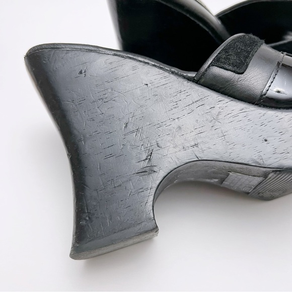Vintage 90s Y2K Steve Madden Black Patchwork Leather Wood Platform Sandals - Picture 7 of 11
